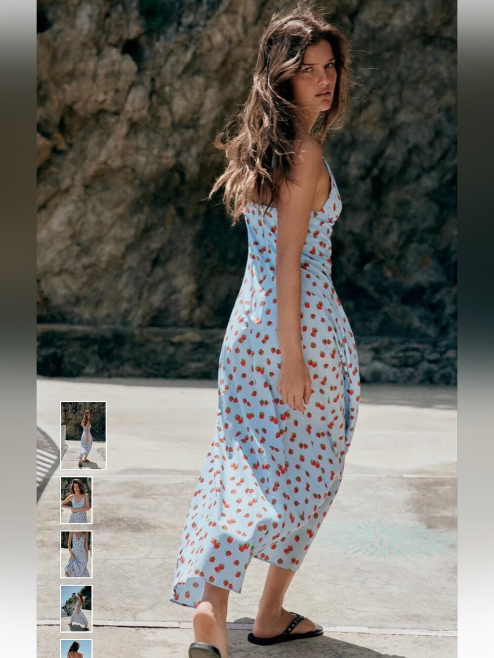 Zara Light Blue Midi Dress with Red Cherry Print